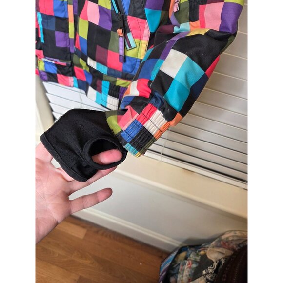VTG Y2K ONeill Womens colorblock Checkered Ski Jacket Coat L Patchwork snowboard - Picture 3 of 10
